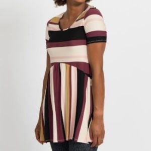 Agnes & Dora Muse Dress Size XXS – Varied Stripe, Short Sleeve Swing Tunic, NWT